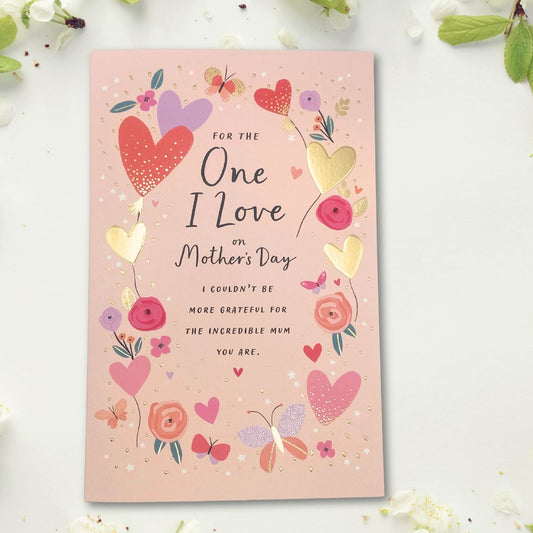 One I Love Mother's Day Card  - Hearts & Flowers