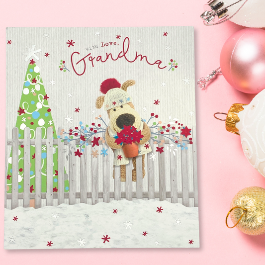 Grandma Christmas Card - Boofle Bear & Poinsettia