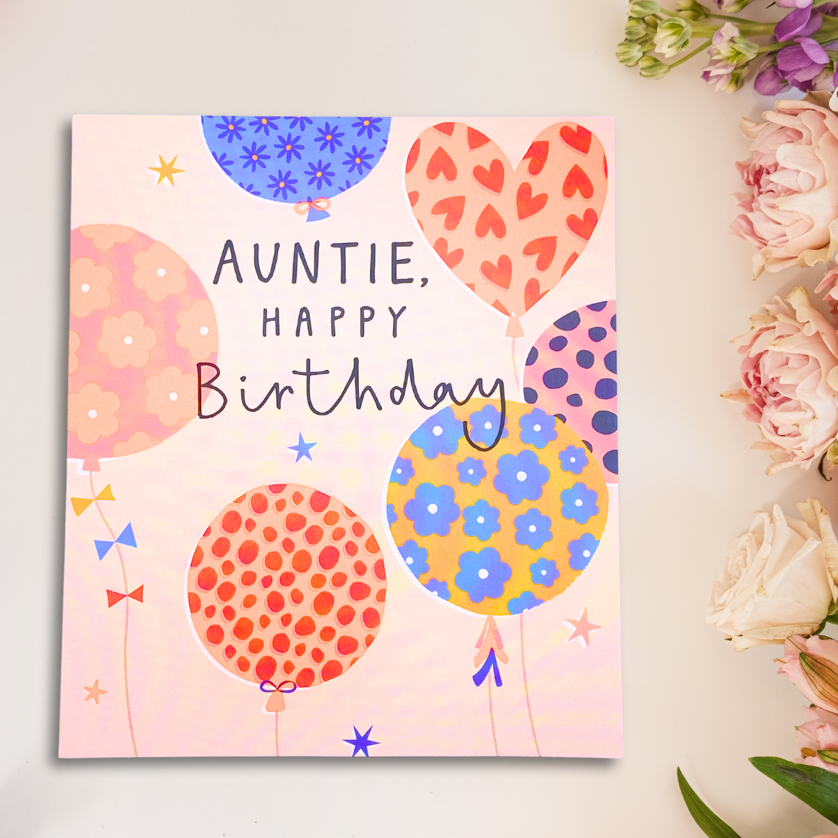 Auntie Birthday Card - Neon Balloons