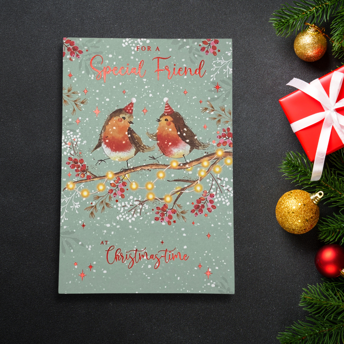 Friend Christmas Card - Robins On Branch