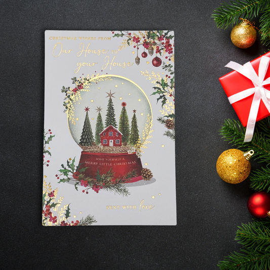 Our House To Yours Christmas Card - Pizazz Snowglobe