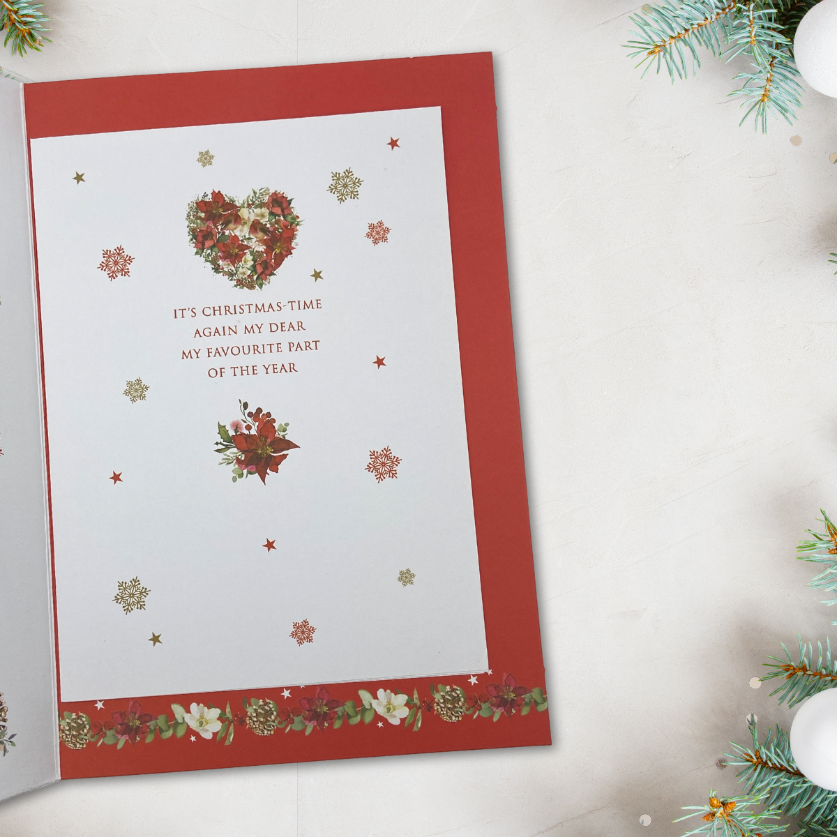 Wife Christmas Card - Large Decoupage Robins & Floral Heart