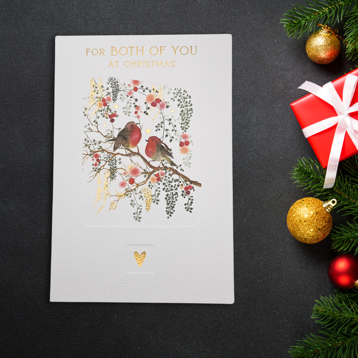 Both Of You Christmas Card - Flower Press Robins