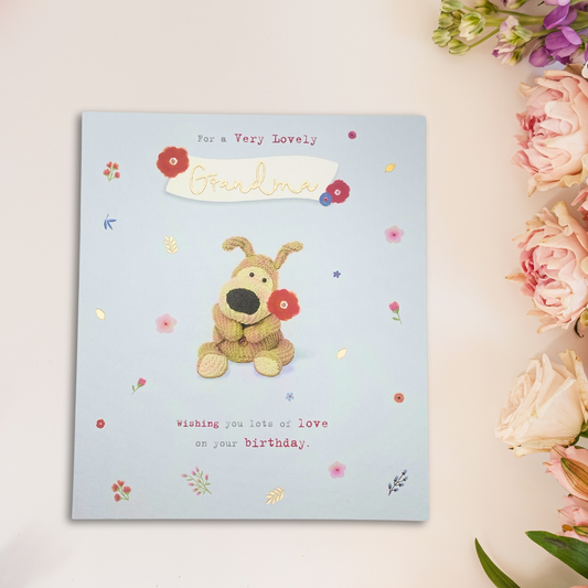 Grandma Birthday Card - Boofle Bear With Flower