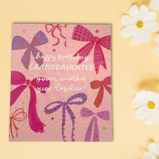Granddaughter Birthday Card - Lilac & Pink Bows