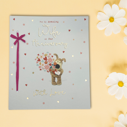 Wife Anniversary Card - Boofle Bear Flowers