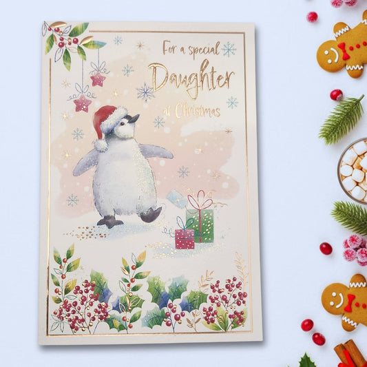 Daughter Christmas Card - Awash With Colour Penguin