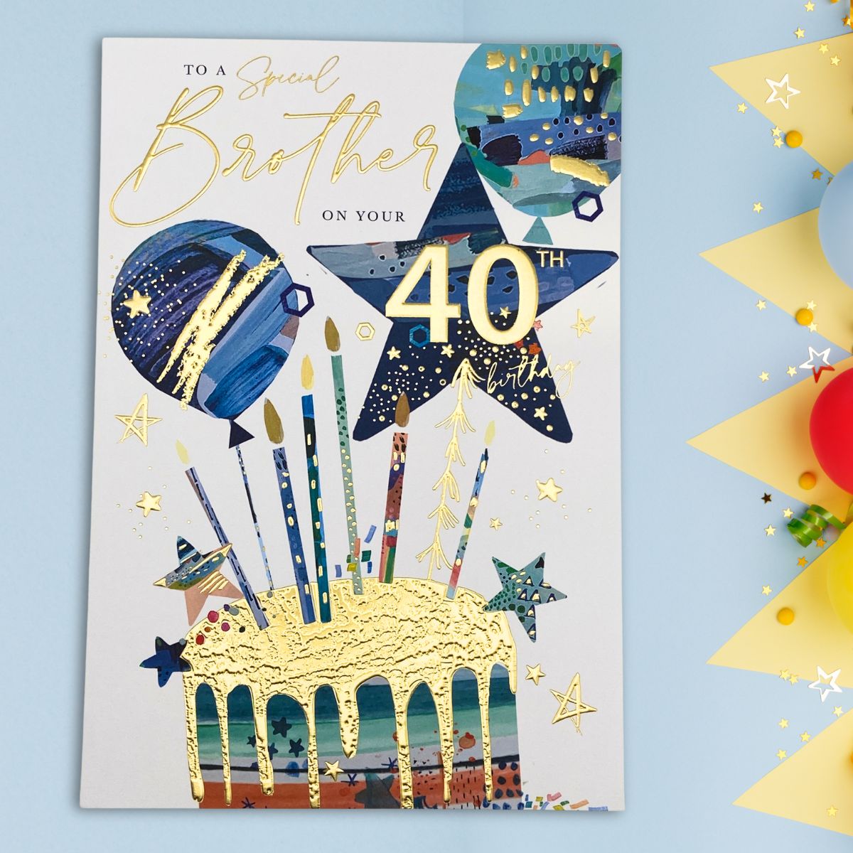Brother 40th Birthday Card - Lumino Cake & Balloons