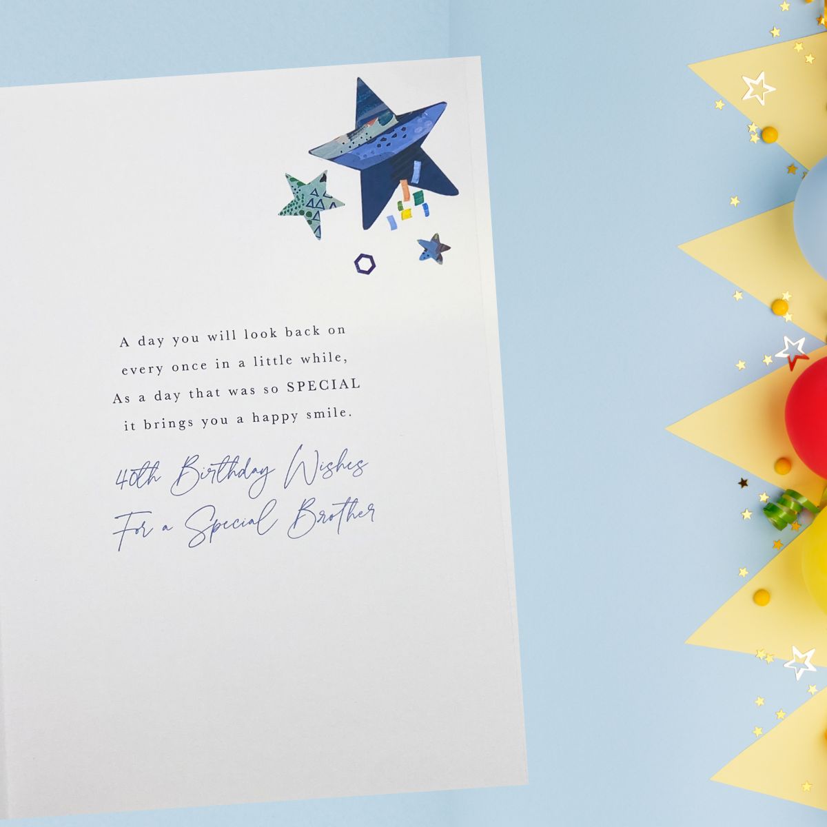 Brother 40th Birthday Card - Lumino Cake & Balloons