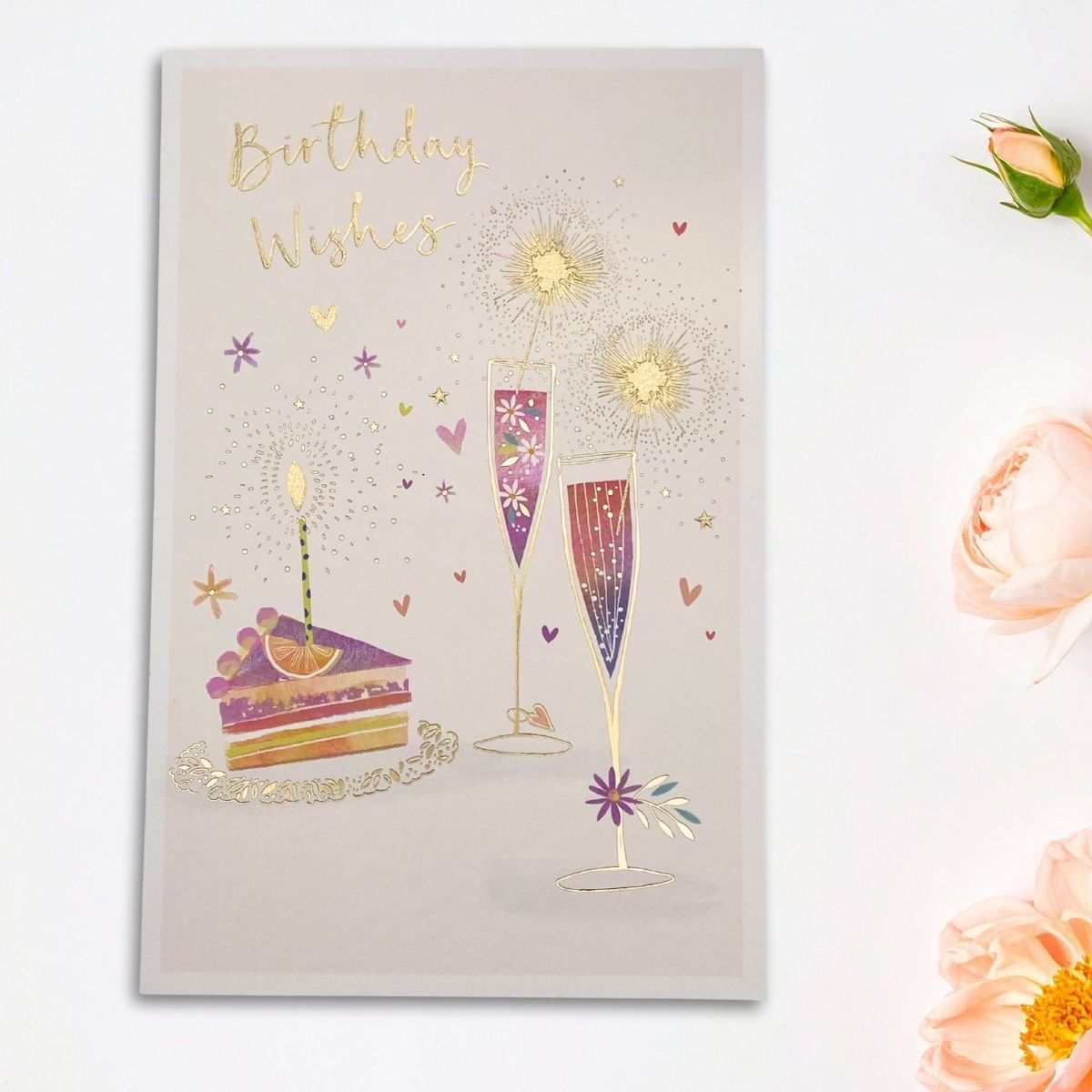 Simply Traditional Birthday Card - Cake & Flutes