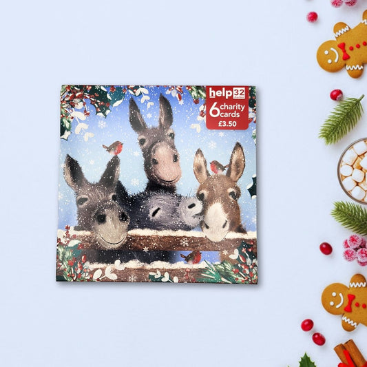 Charity Christmas Cards - 6 x Four Donkeys