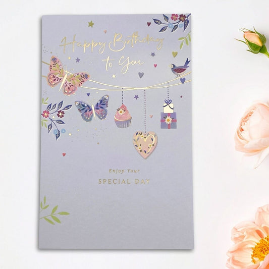 Simply Traditional Birthday Card - Butterfly Bunting