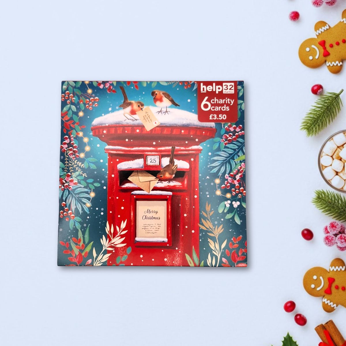 Charity Christmas Cards - 6 x Robins & Postbox