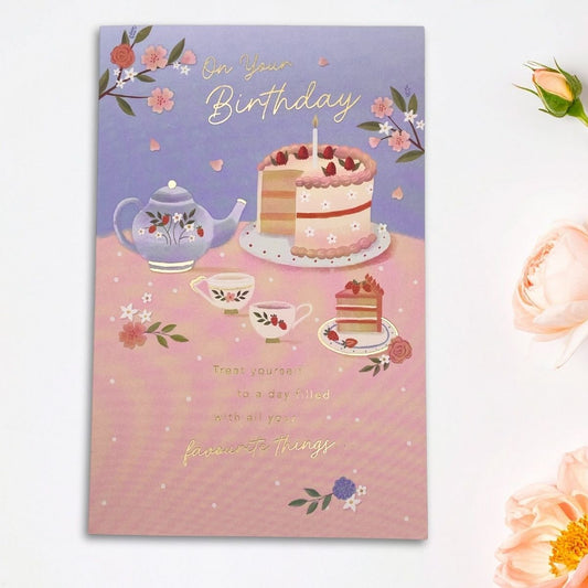 Simply Traditional Birthday Card - Tea & Cake