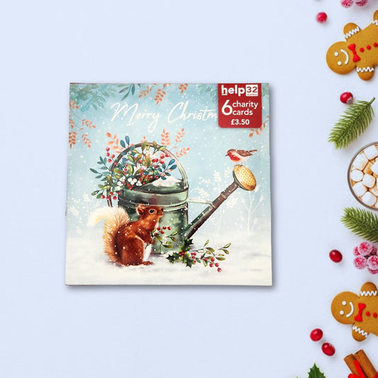 Charity Christmas Cards - 6 x Squirrel & Watering Can