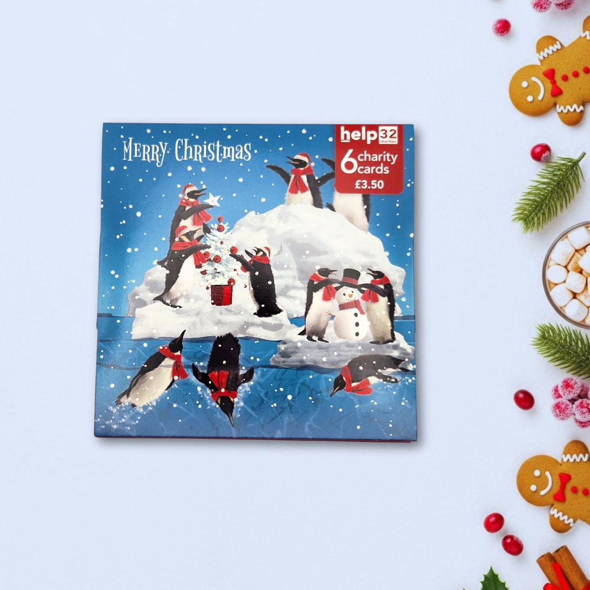 Charity Christmas Cards - 6 x Penguins On Iceberg