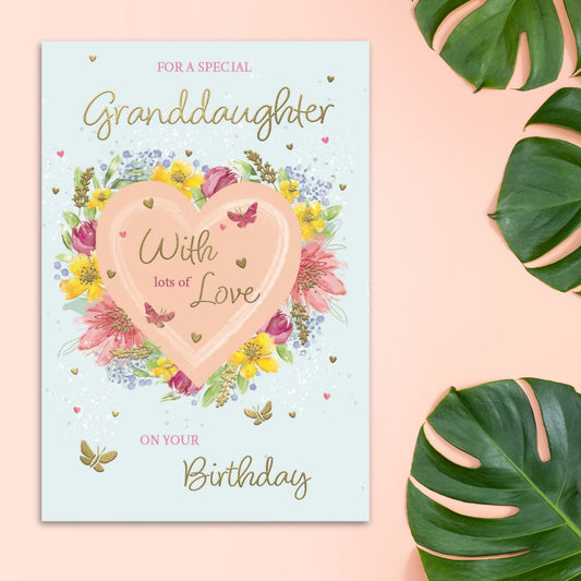 Granddaughter Birthday Card - Floral Heart