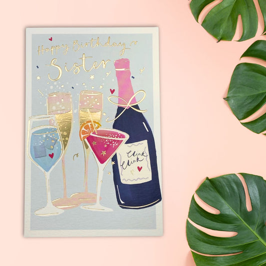 Sister Birthday Card - Thinking Of You Clink Clink