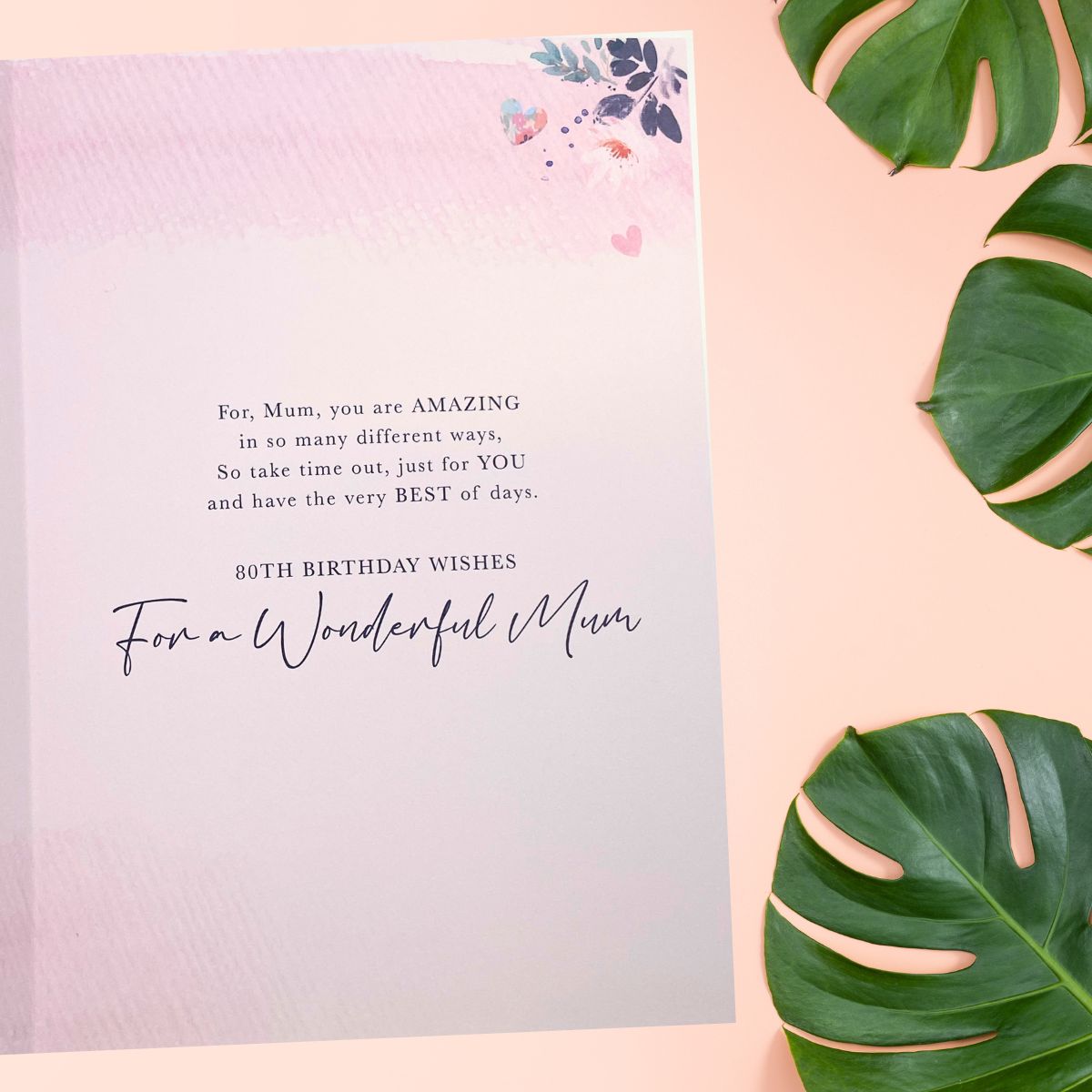 Mum 80th Birthday Card - Floral Hearts