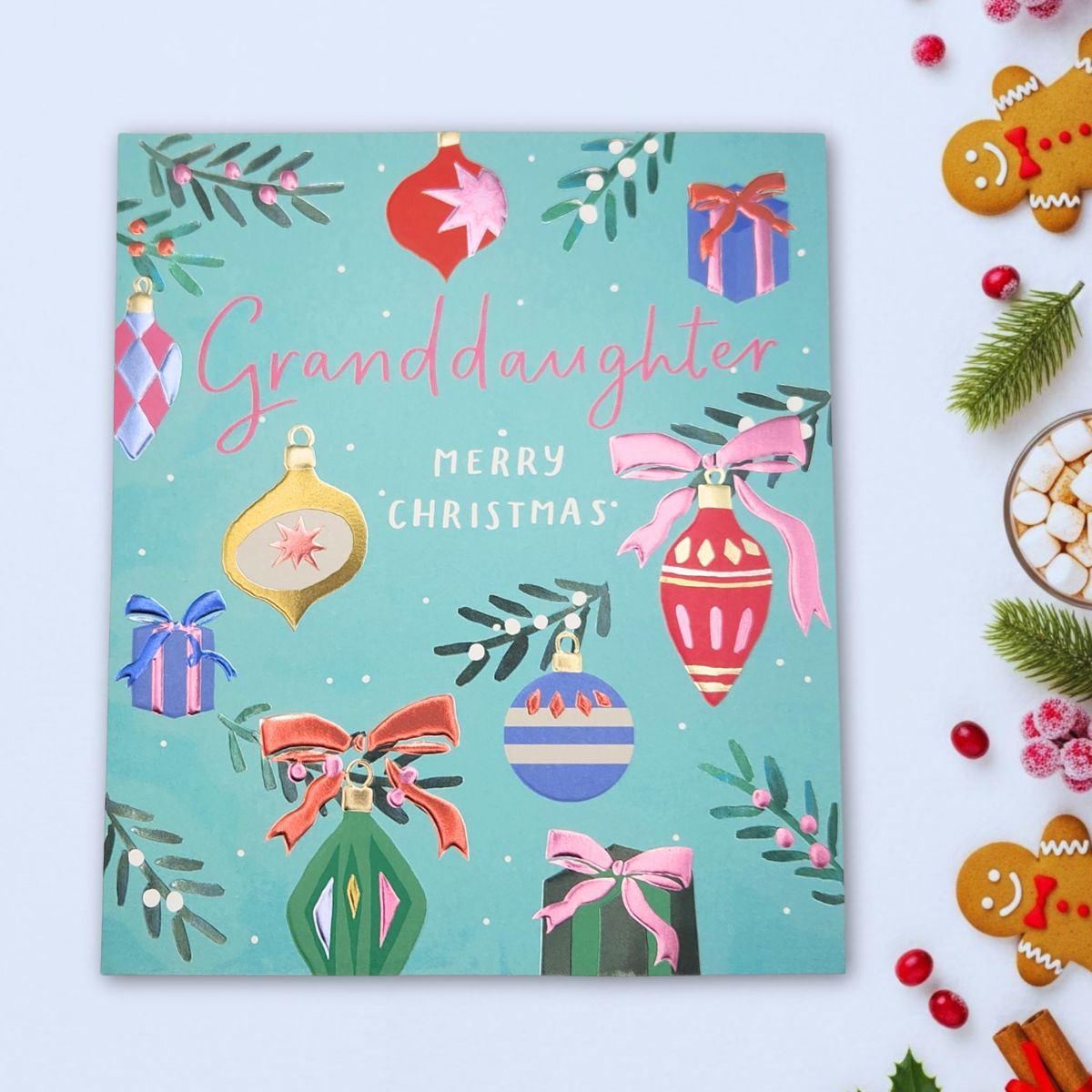 Granddaughter Christmas Card - Baubles