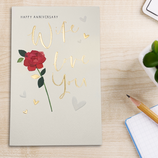 Wife Anniversary Card - Red Rose