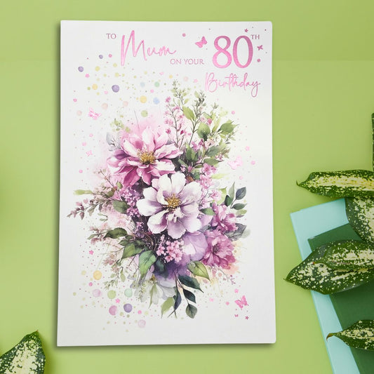 Mum 80th Birthday Card - Floral Bouquet