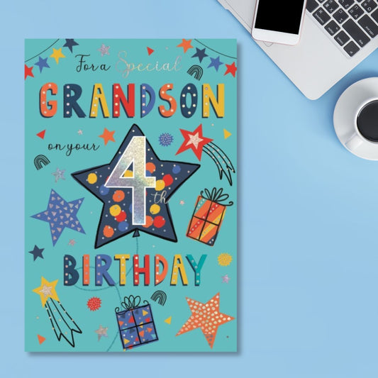 Grandson 4th Birthday Card - Wonderful Wishes