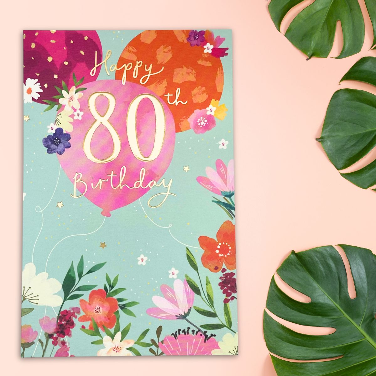 80th Birthday Card - Floral Celebrations