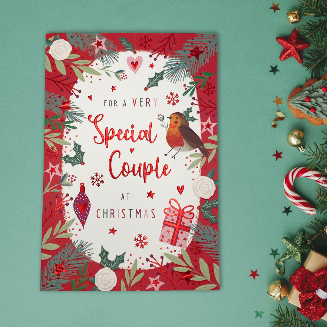 Special Couple Christmas Card - Pavillion Robin & Floral Border