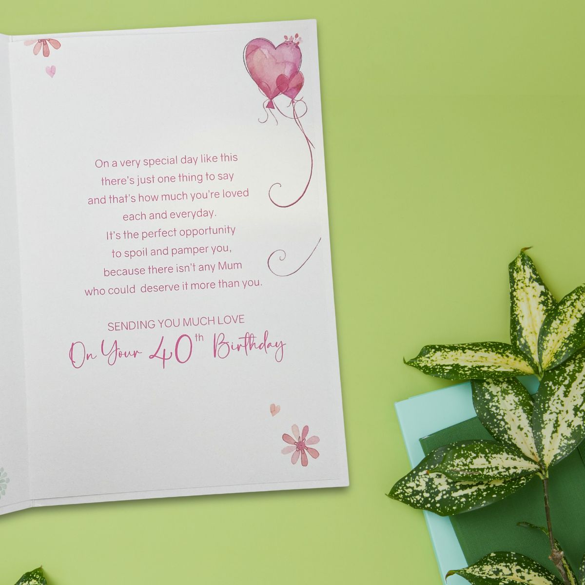 Mum 40th Birthday Card - Fizz, Flowers & Balloon