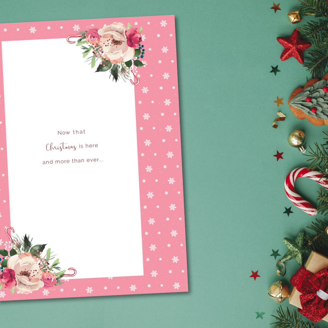 Wife Boxed Christmas Card - Floral Heart & Mistletoe