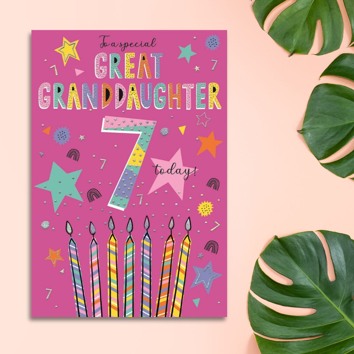 Great Granddaughter 7th Birthday Card - Wonderful Wishes