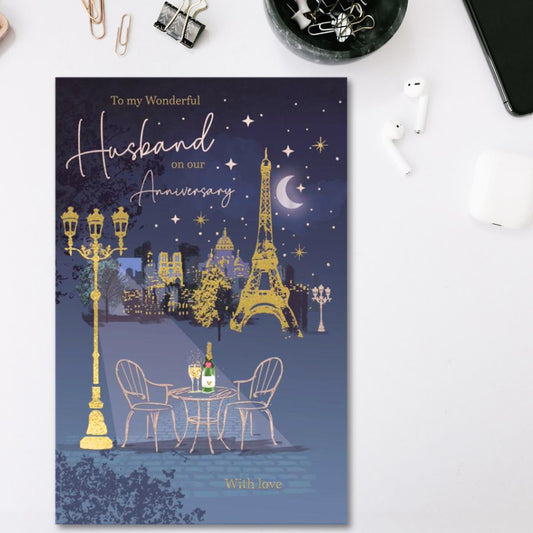 Husband Anniversary Card - Luxury Paris At Night