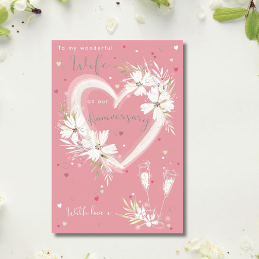Wife Anniversary Card - White Floral Heart