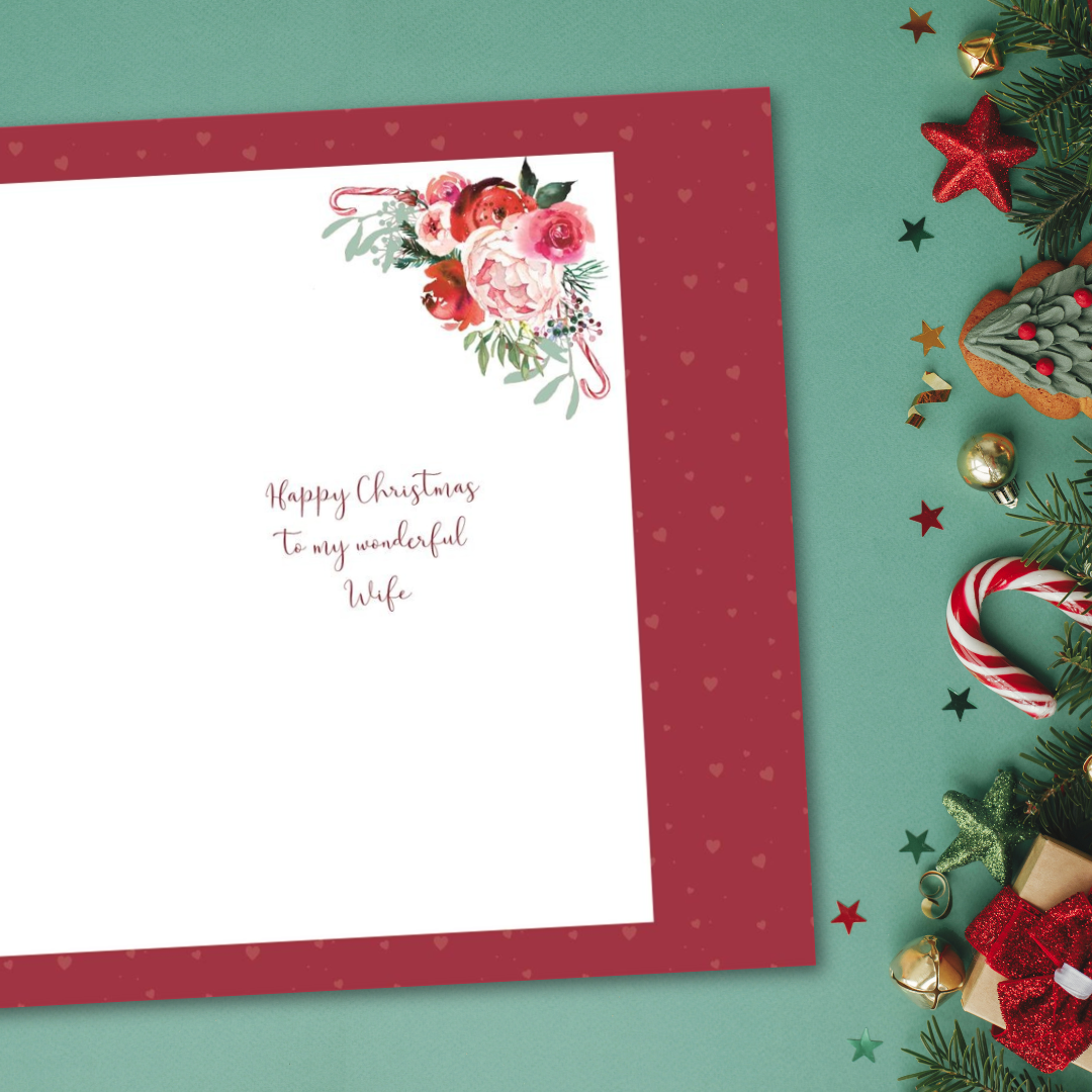 Wife Boxed Christmas Card - Floral Heart & Mistletoe