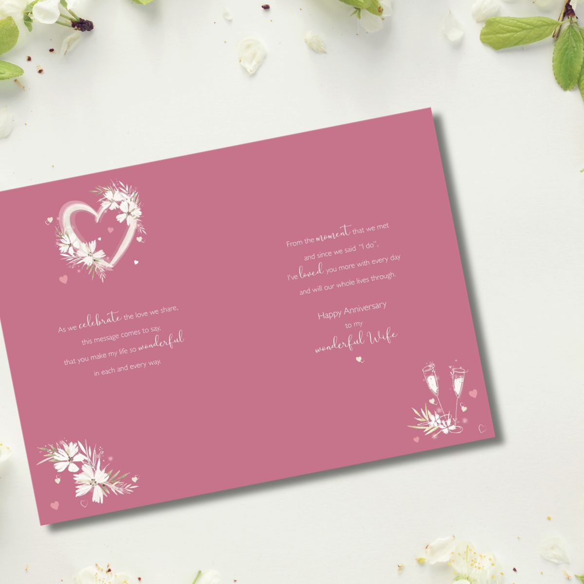 Wife Anniversary Card - White Floral Heart
