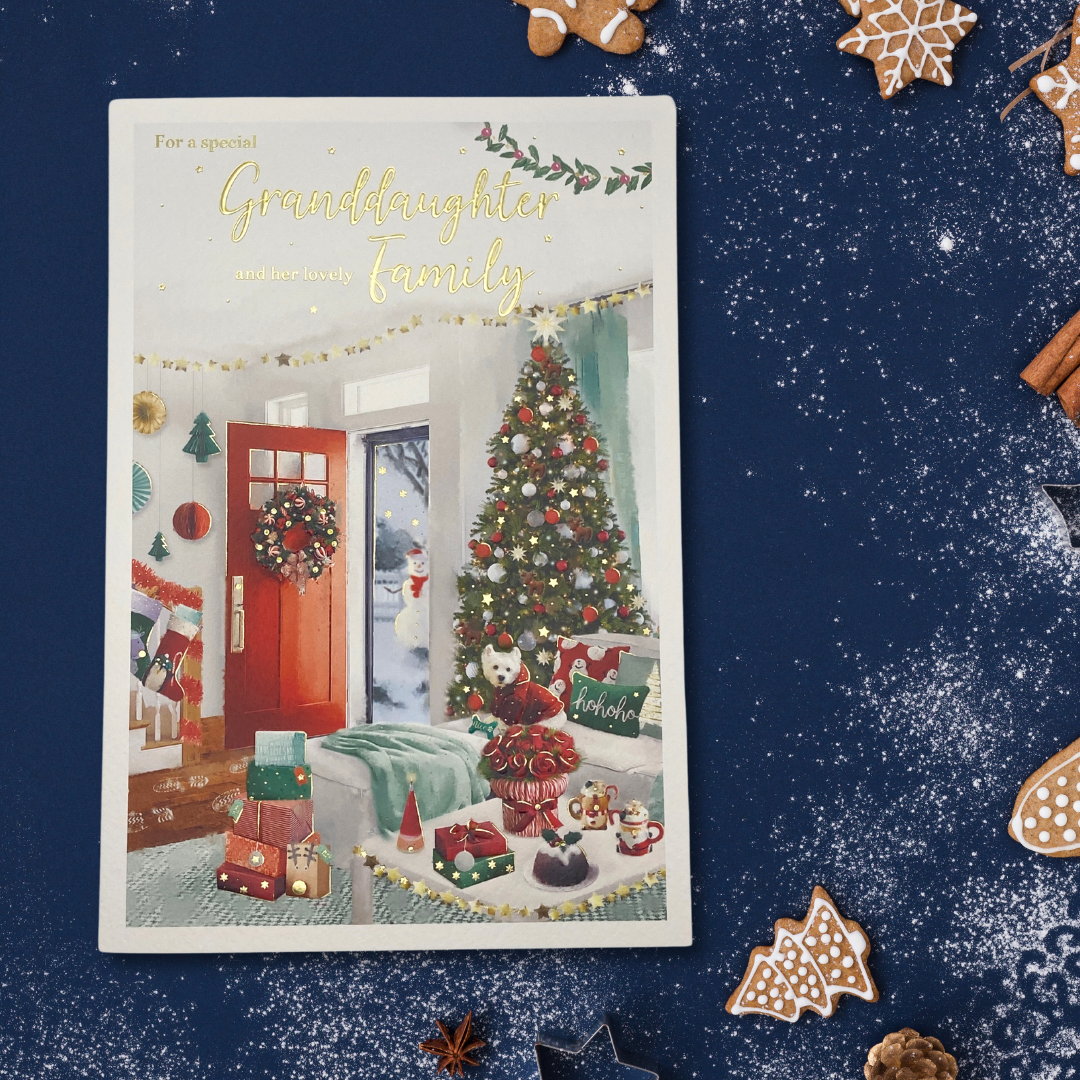 Granddaughter & Family Christmas Card - Tree & Wreath