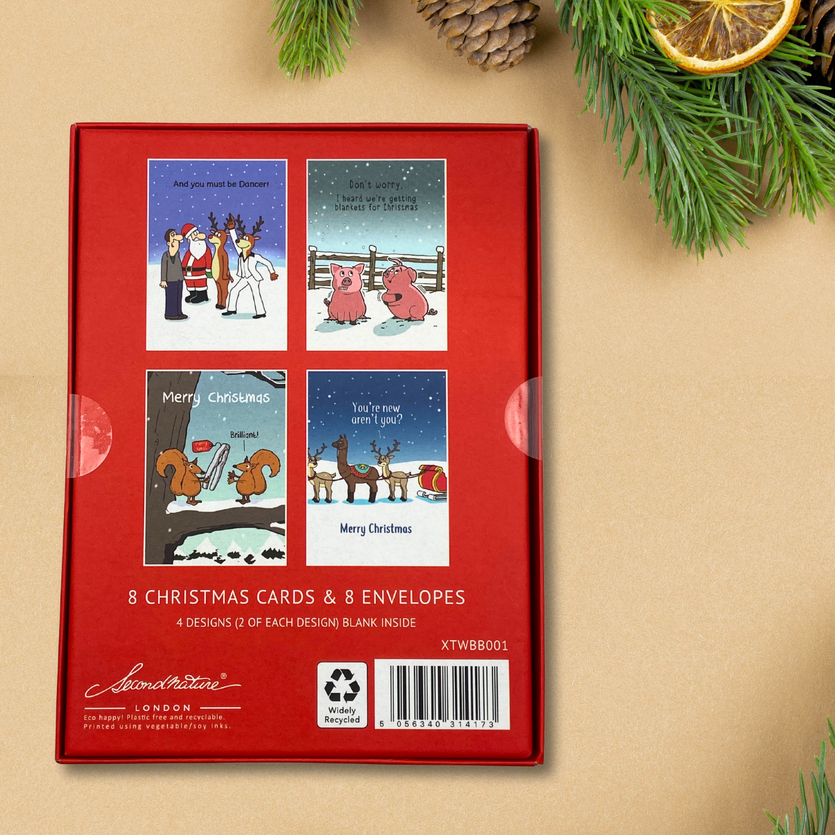 8 x Christmas Cards In Box - Twizler Humour 4 Designs Don't Worry