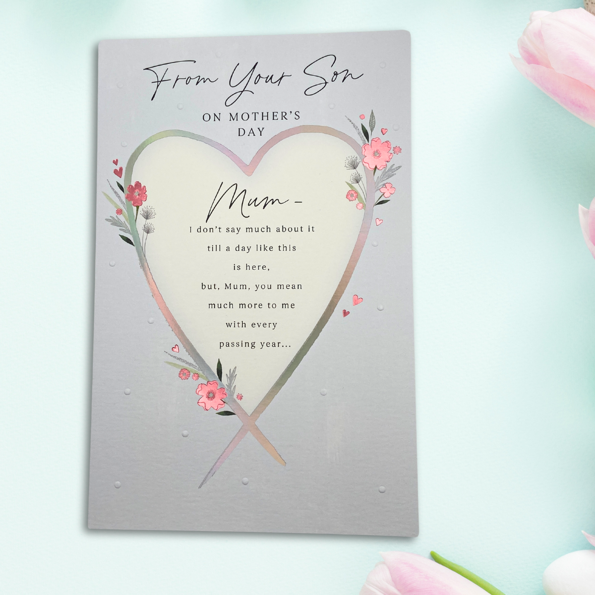 From Your Son on Mother's Day Card - Large Floral Heart
