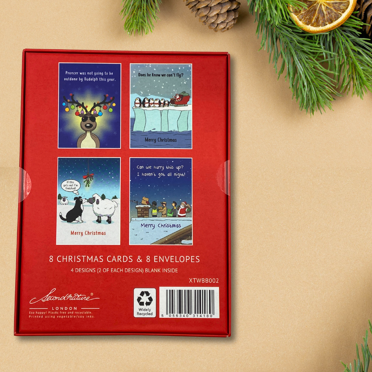 8 x Christmas Cards In Box - Twizler Humour 4 Designs Hurry Up