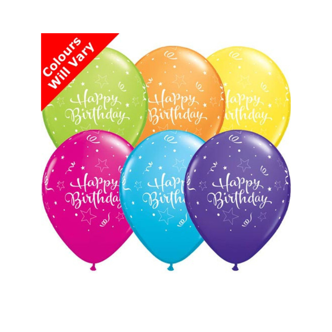 Qualatex Balloons - 6 x Multicolour Happy Birthday Latex