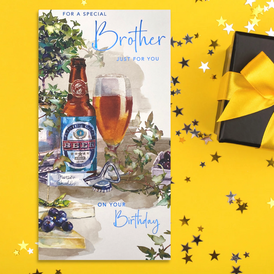 Brother Birthday Beer Themed Birthday Card Displayed In Full
