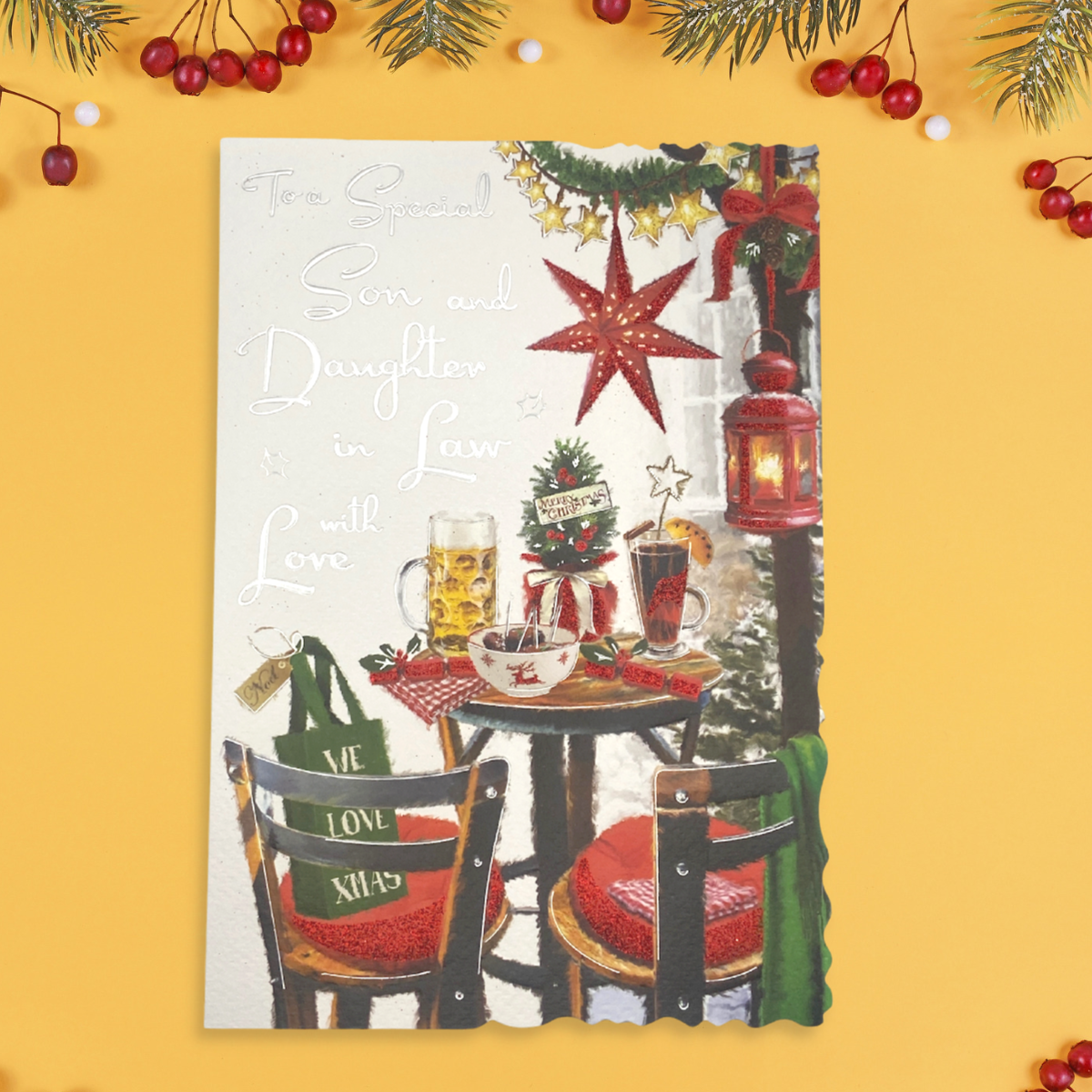 Christmas Card Son & Daughter-In-Law - Velvet Alfresco Drinks