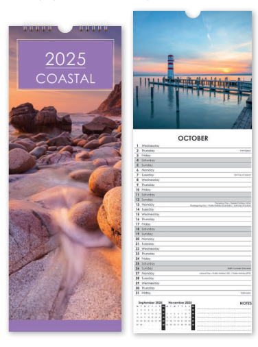 Coastal - Slim Calendar 2025 With Envelope