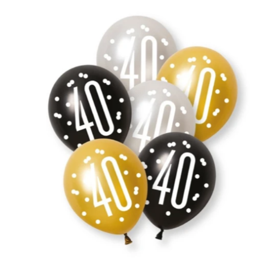 Unique Balloons - 6 x 12" Age 40 Black & Gold Glitz