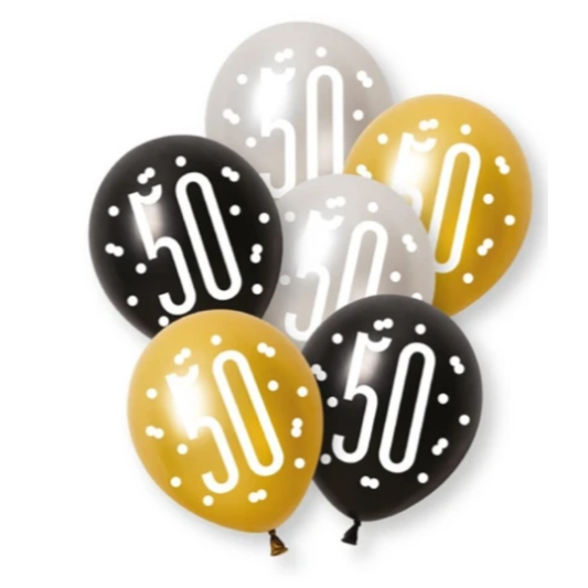 Unique Balloons - 6 x 12" Age 50 Black & Gold Glitz