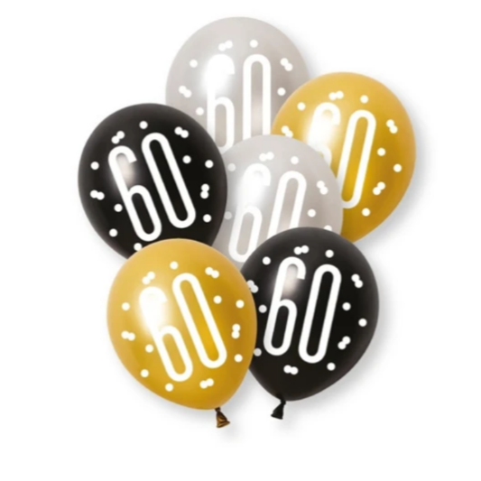 Unique Balloons - 6 x 12" Age 60 Black & Gold Glitz