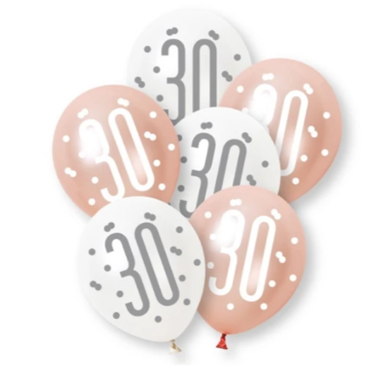 Unique Balloons - 6 x 12" Age 30 Rose Gold Glitz