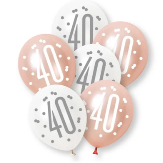 Unique Balloons - 6 x 12" Age 40 Rose Gold Glitz