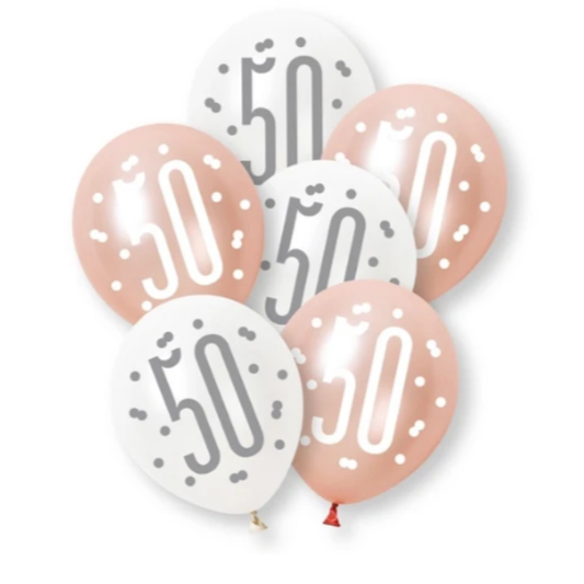Unique Balloons - 6 x 12" Age 50 Rose Gold Glitz